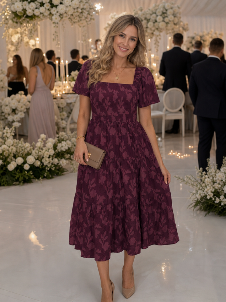 Elaria | Midi Dress – Textured Floral Detail for Women