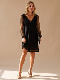 Leah | Elegant Glitter Mesh Sleeve V-Neck Mini Party Dress