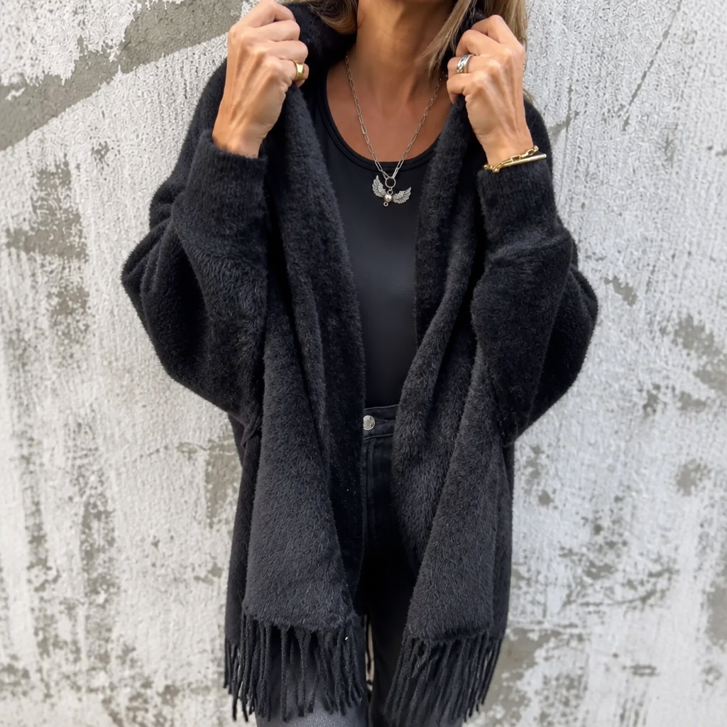 Mantelle | Draped Shawl Collar Open-Front Wool Coat