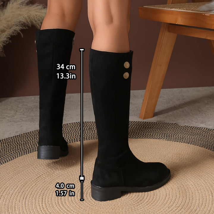 Evelyn | Trendy Button Suede Accent Knee High Boots