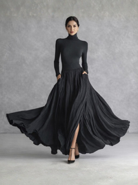 Eleanor | Long-Sleeve Turtleneck Pleated Fall Maxi Dress