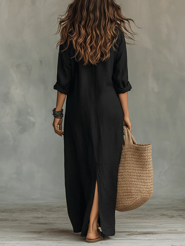 Lola | Casual Button-Front Long-Sleeved Maxi Shirt Dress