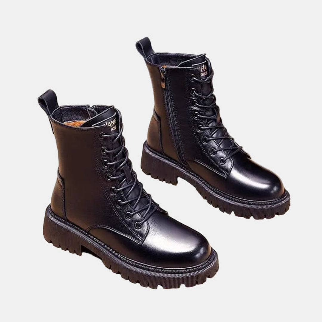 Gloria | Cozy Fleece-Lined Combat Ankle Boots for Winter