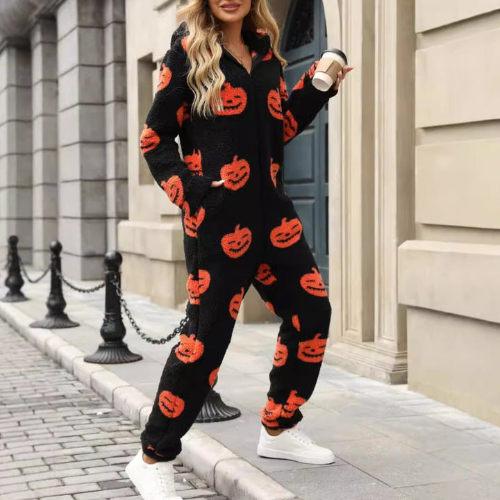 Felina | Halloween Jumpsuit – Cozy Hooded Fleece Design for Women