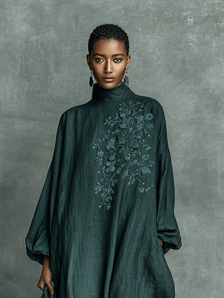 Luna | Stilvolles, oversized besticktes Maxikleid mit langen Ärmeln