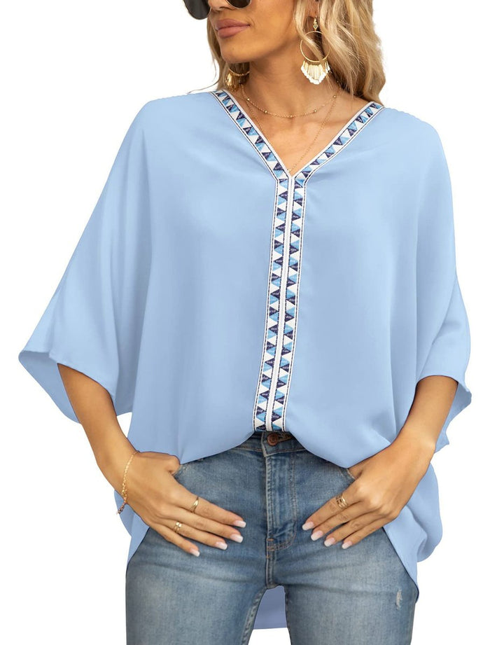 Kristin | Bohemian Embroidered V-Neck Tunic Top