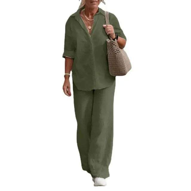 Evelyn | Bequemes und elegantes zweiteiliges Leinen-Set für Damen