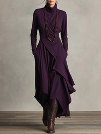 Isabella | Stylish Asymmetrical Roll-Collar Long-Sleeved Maxi Dress