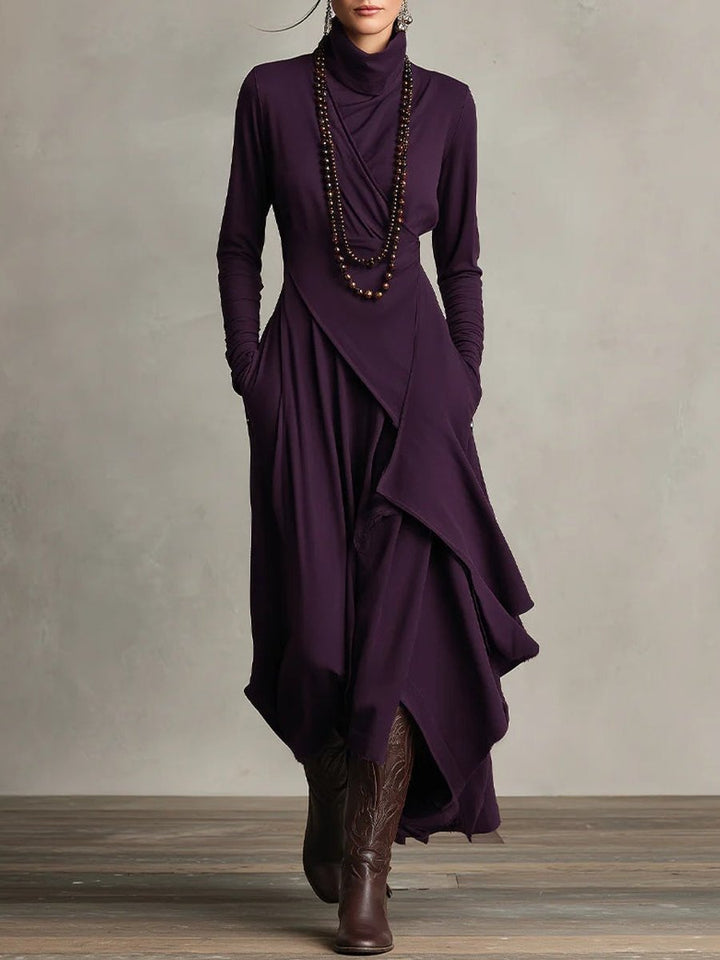 Isabella | Stylish Asymmetrical Roll-Collar Long-Sleeved Maxi Dress