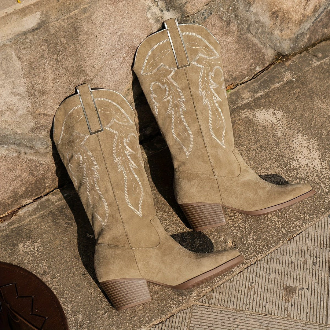 Sylvia | Stylish And Embroidered Wide-Calf Cowboy Boots