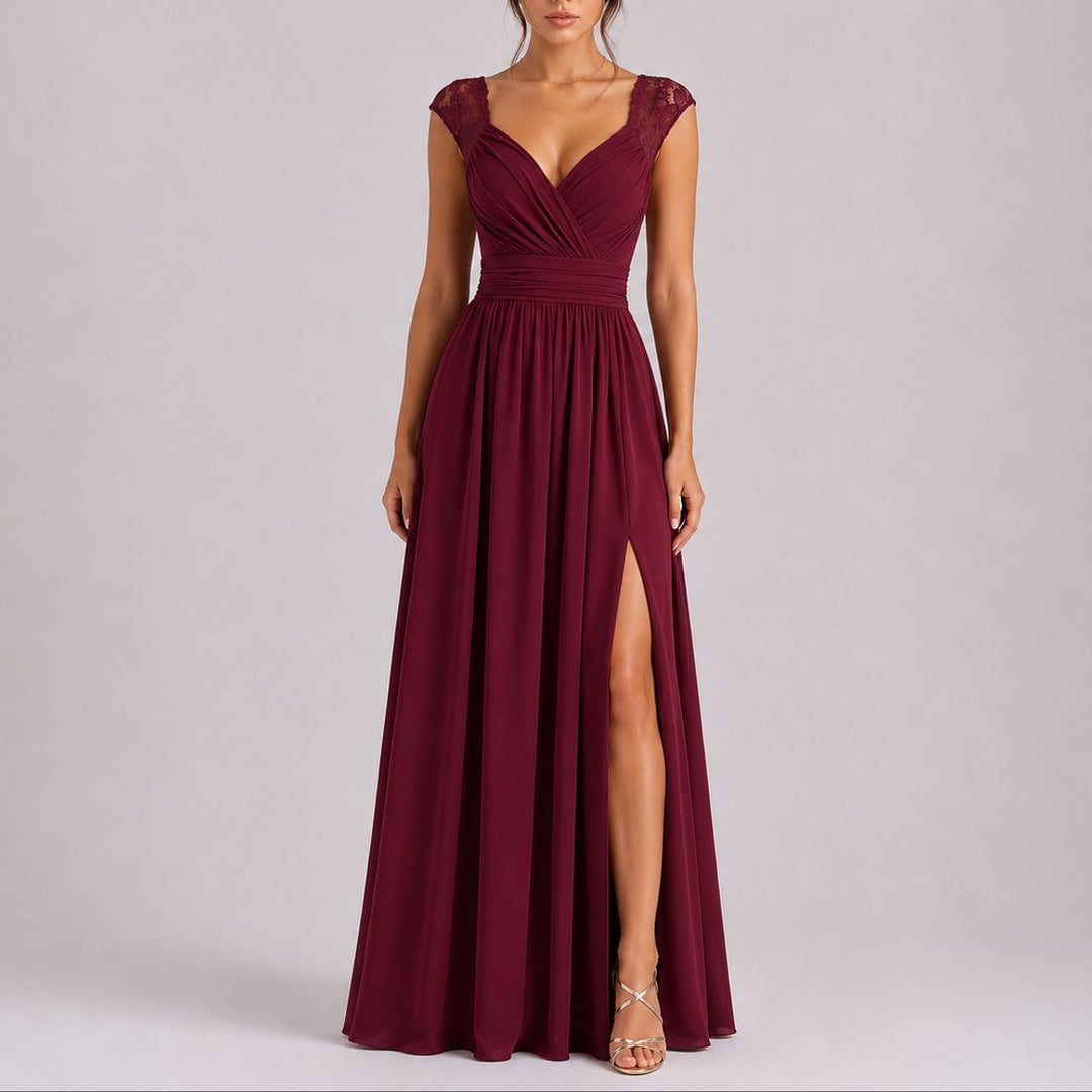 Ava | Lightweight Fall Wedding Lace Wrap Maxi Dress