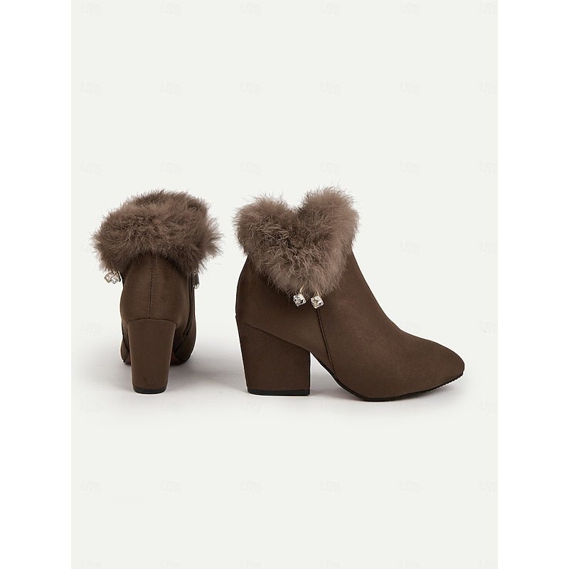 Claire | Block Heel Ankle Boots – Cozy Fur-Trimmed Style
