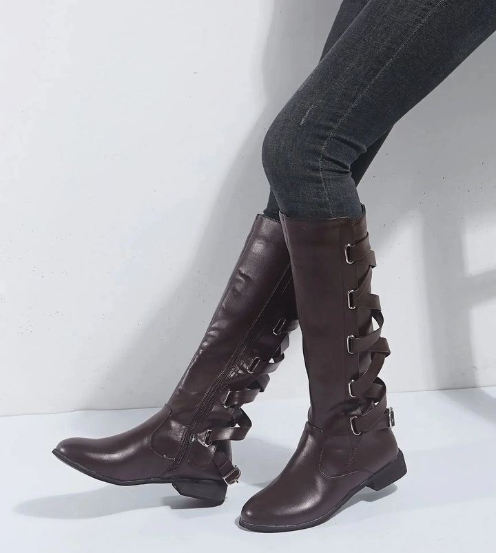 Adriana | Trendy Back Buckle Equestrian Knee High Boots