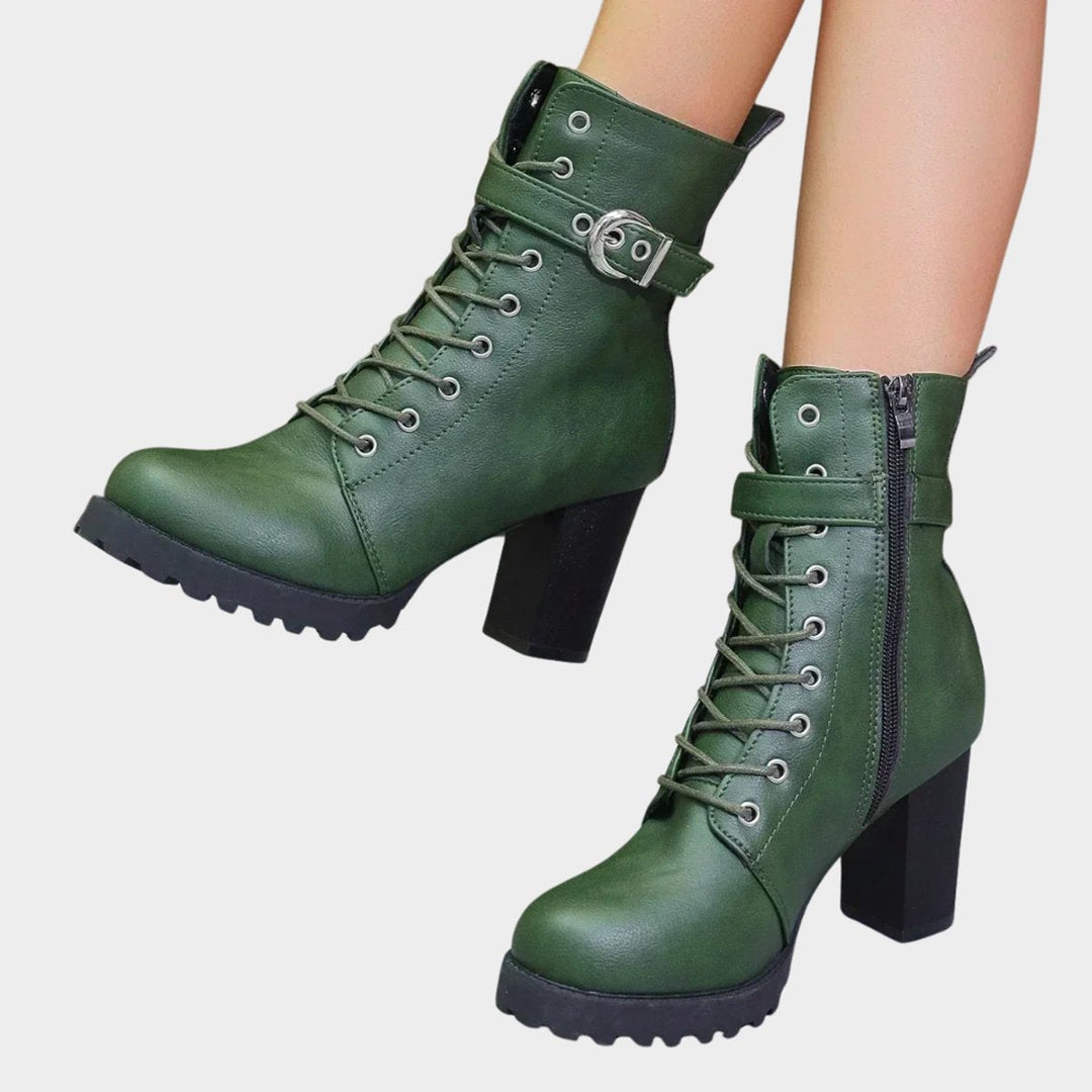 Hazel | Stilvolle Damen-Kampfstiefeletten mit Schnürung, Blockabsatz und Knöchelhöhe