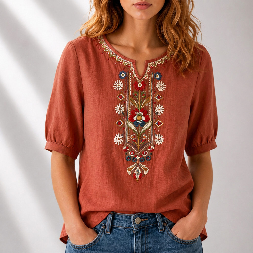 Lucia | Floral Embroidered Blouse – Elegant Casual Style for Women