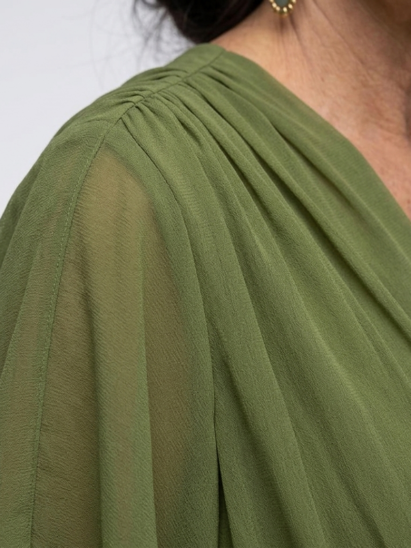 Elysia | Midi Dress – Elegant V Neck with Waist Tie