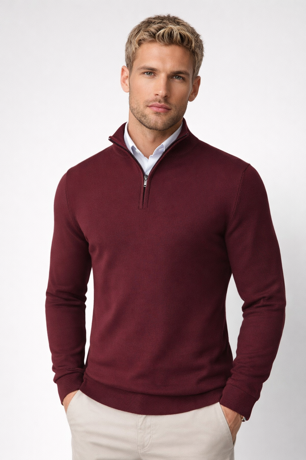 Oliver | Moderner Pullover mit halbem Reißverschluss und Stehkragen
