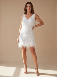 Valentina | Glamorous Sequin Fringe Mini Party Dress With V-Neckline