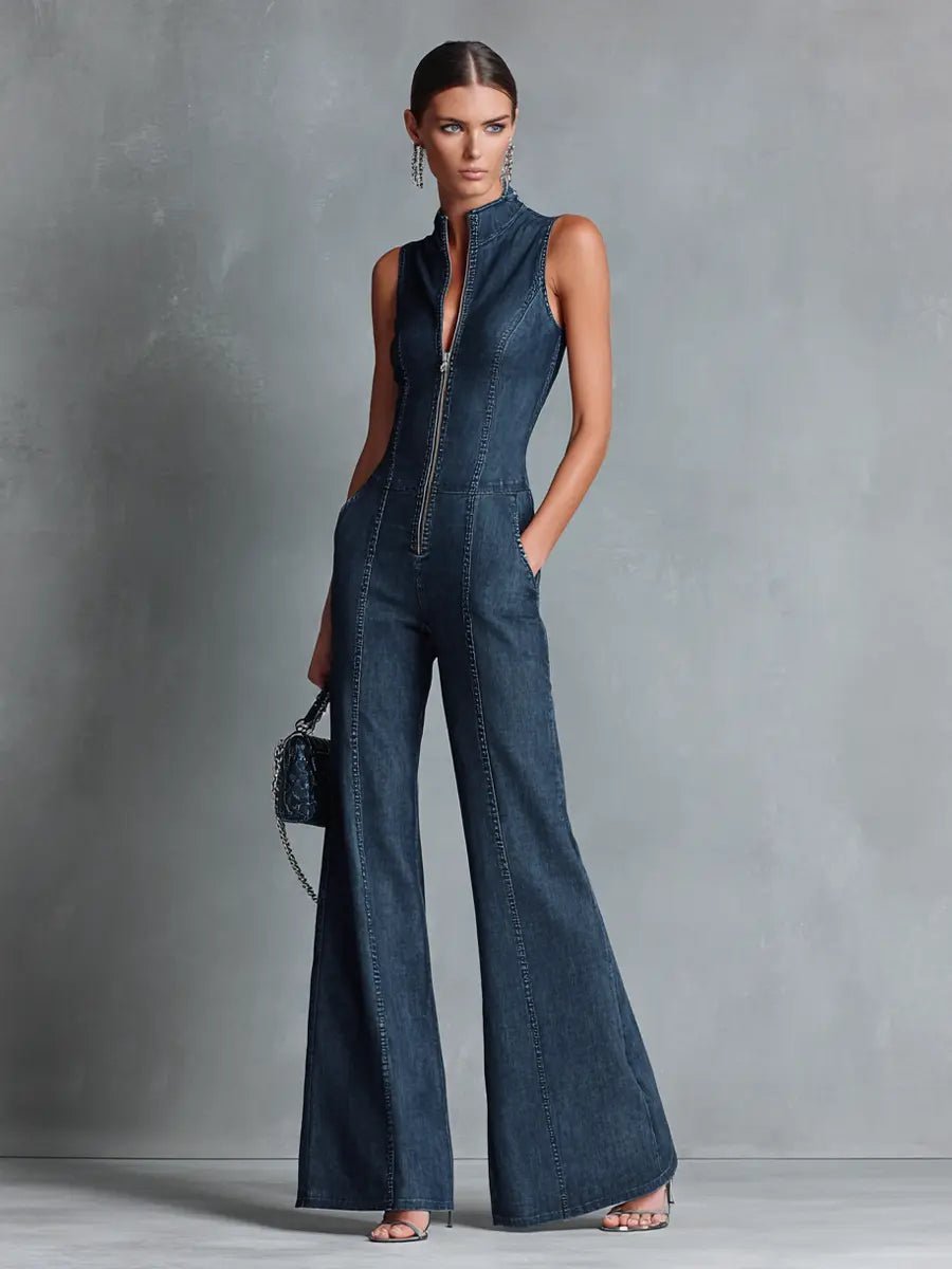 Greta | Denim Jumpsuit – Stylish Flared Fit for Women