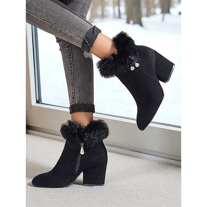 Claire | Block Heel Ankle Boots – Cozy Fur-Trimmed Style