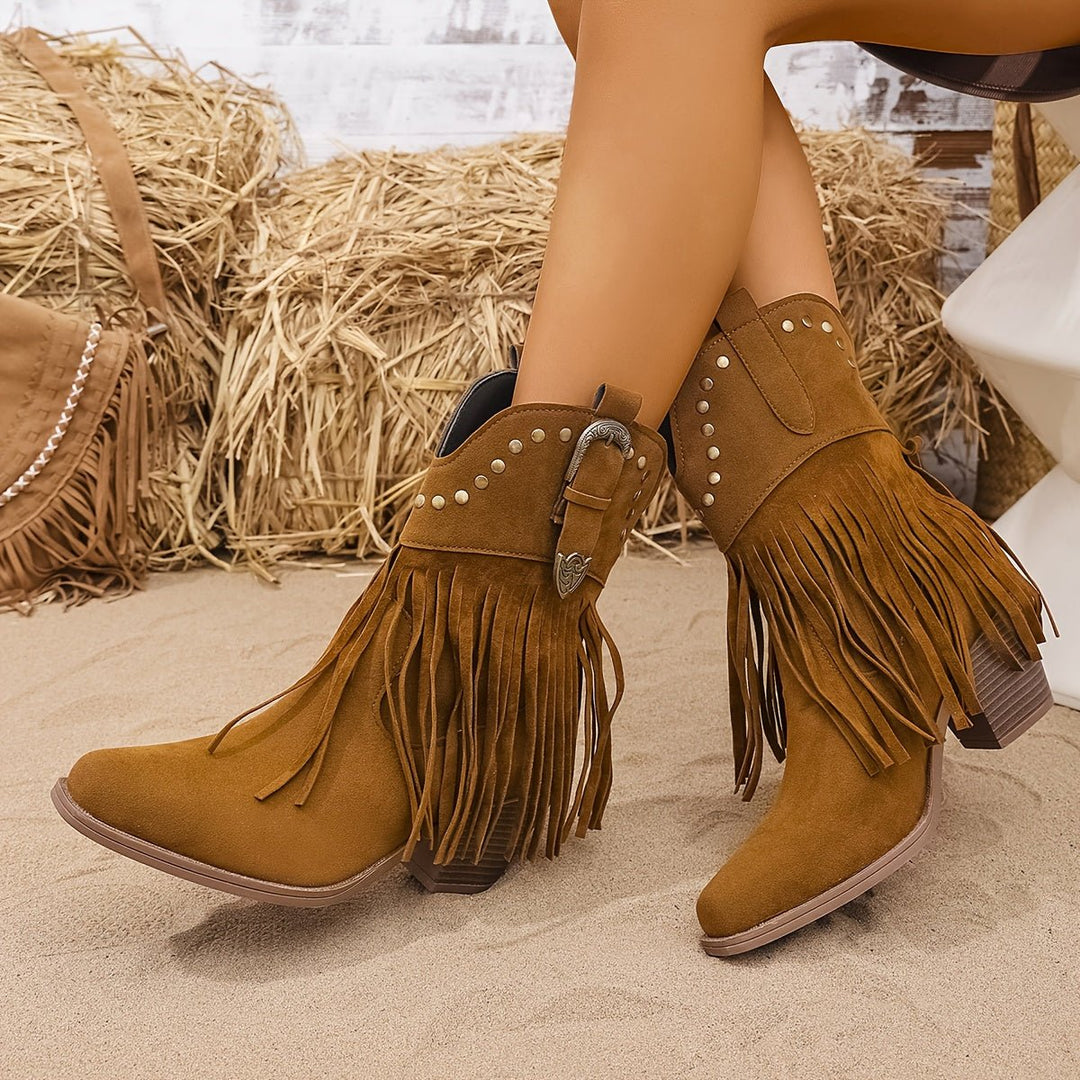 Elizabeth | Stylish And Studded Fringe Cowboy Boots