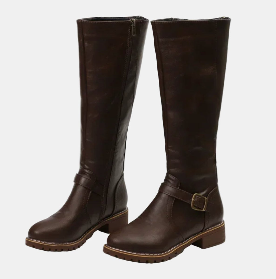 Giselle | Trendy Buckle Accent Knee High Boots