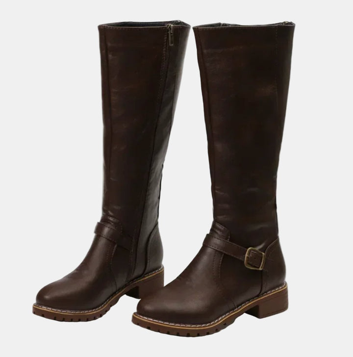 Giselle | Trendy Buckle Accent Knee High Boots