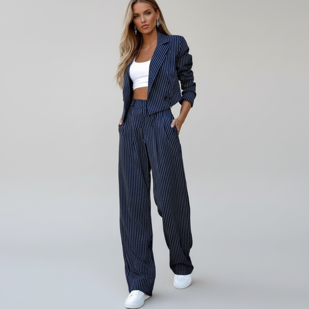 Sienna | Completo trendy con blazer a righe e pantaloni a gamba larga