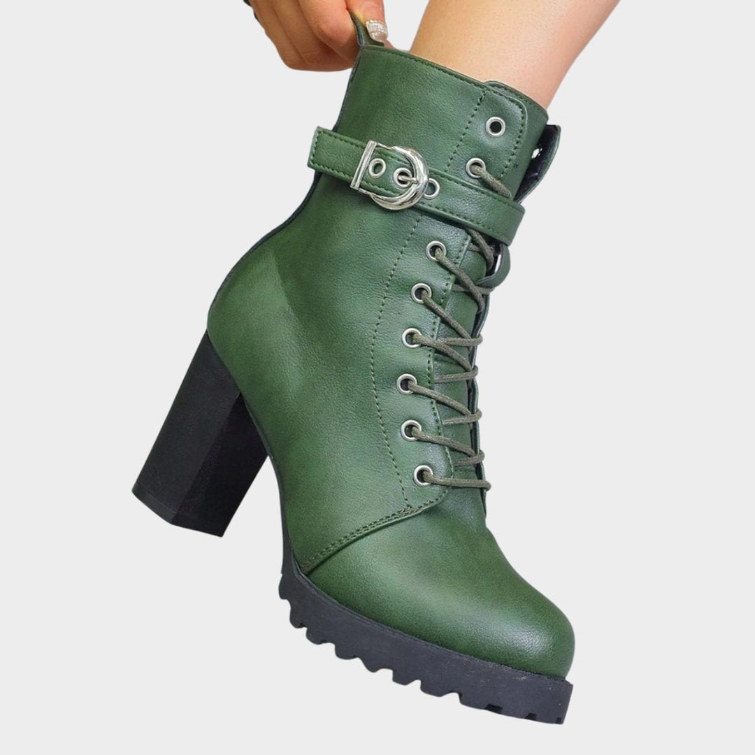 Hazel | Stilvolle Damen-Kampfstiefeletten mit Schnürung, Blockabsatz und Knöchelhöhe