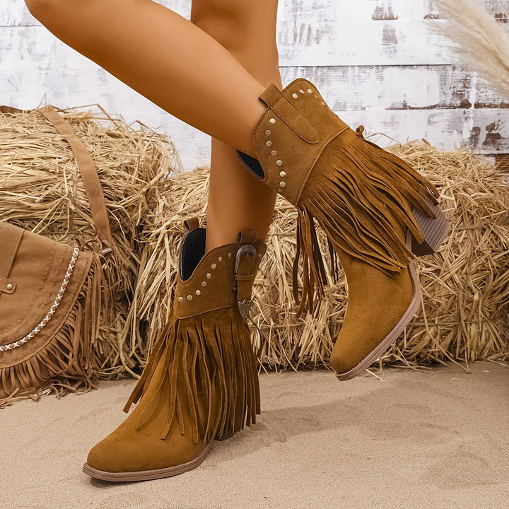 Elizabeth | Stylish And Studded Fringe Cowboy Boots