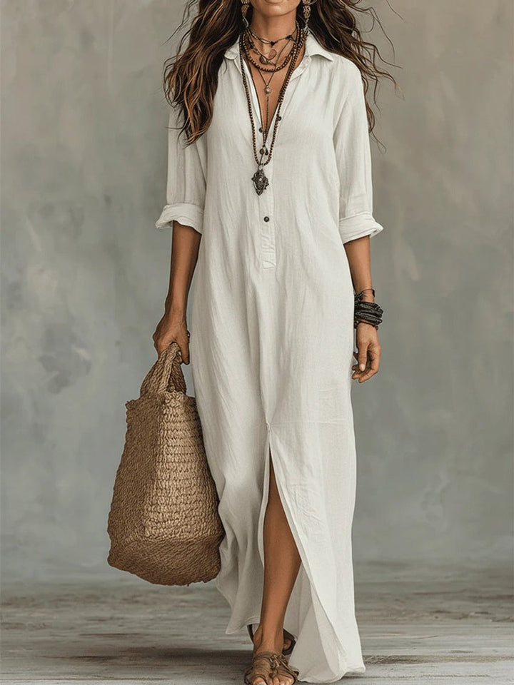 Lola | Casual Button-Front Long-Sleeved Maxi Shirt Dress