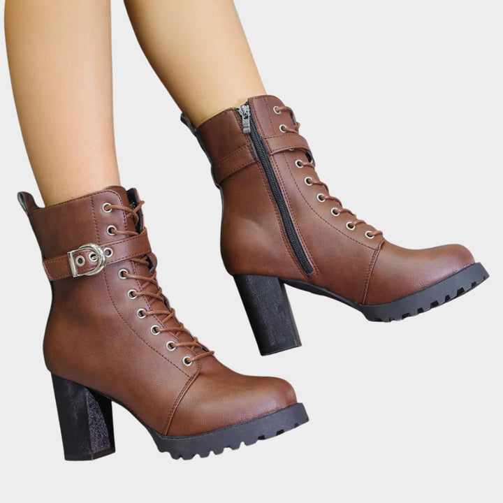 Hazel | Stilvolle Damen-Kampfstiefeletten mit Schnürung, Blockabsatz und Knöchelhöhe