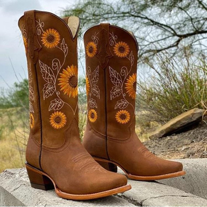 Loretta | Stylish And Comfortable Sunflower Cowboy Boots