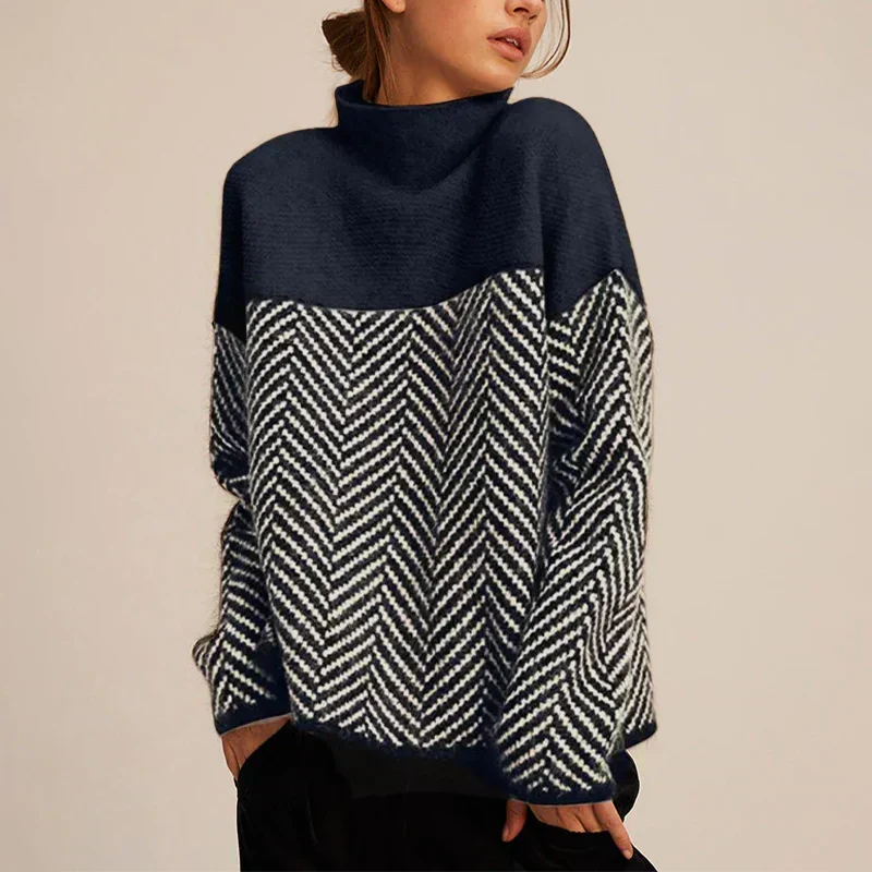 Elena | Chevron Turtleneck Sweater With Sophisticated Knit Texture