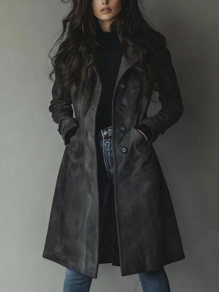 Lara | Elegant Longline Double-Breasted Trench Coat