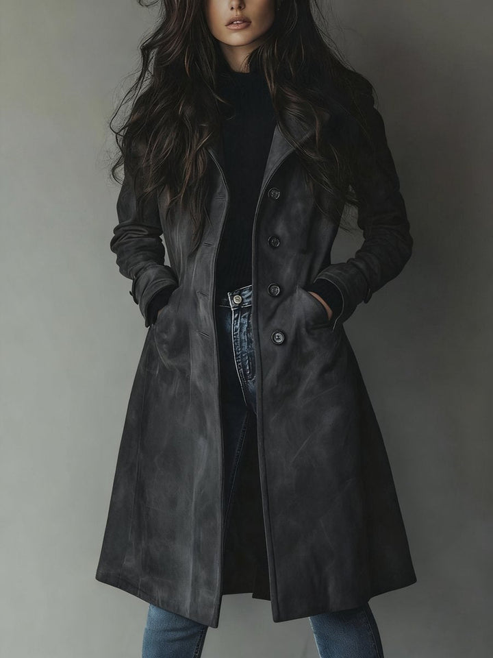 Lara | Elegant Longline Double-Breasted Trench Coat