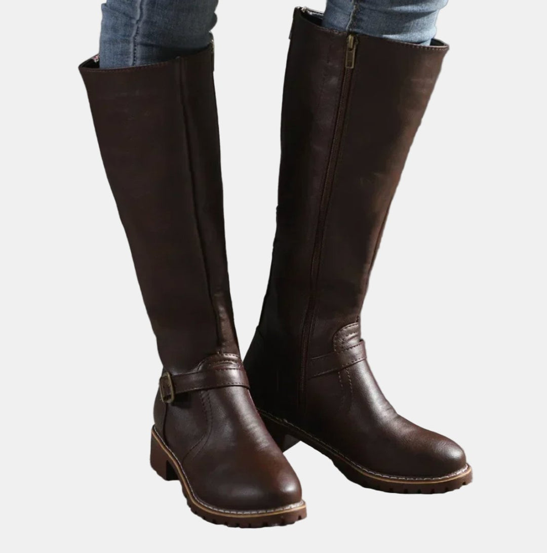 Giselle | Trendy Buckle Accent Knee High Boots