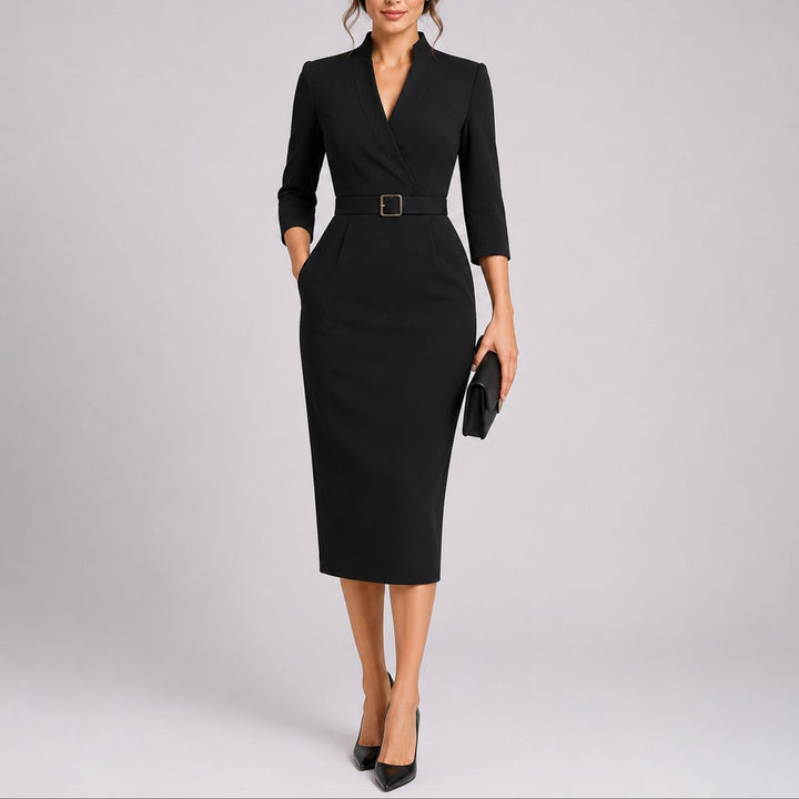 Freya | Elegant Fall Wedding Belted Bodycon Midi Dress