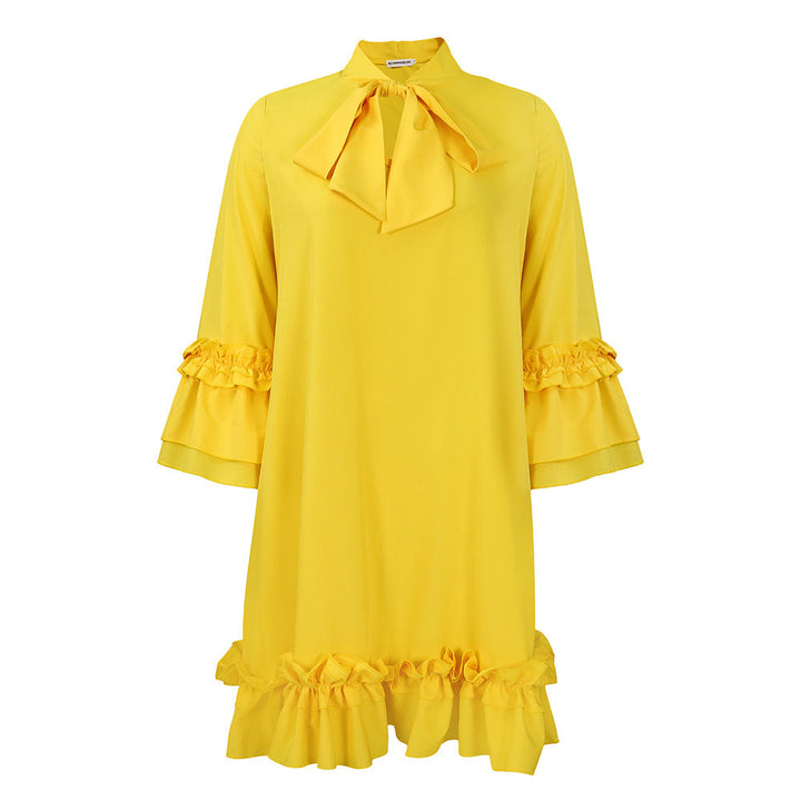 Julia | Elegant Ruffle Bow Collar Tunic Dress