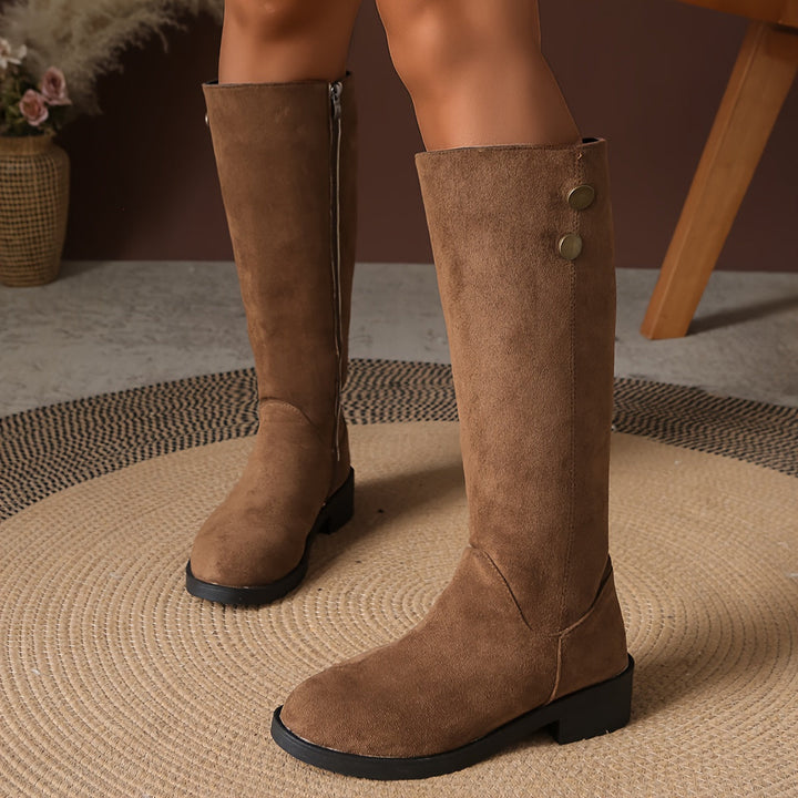 Evelyn | Trendy Button Suede Accent Knee High Boots