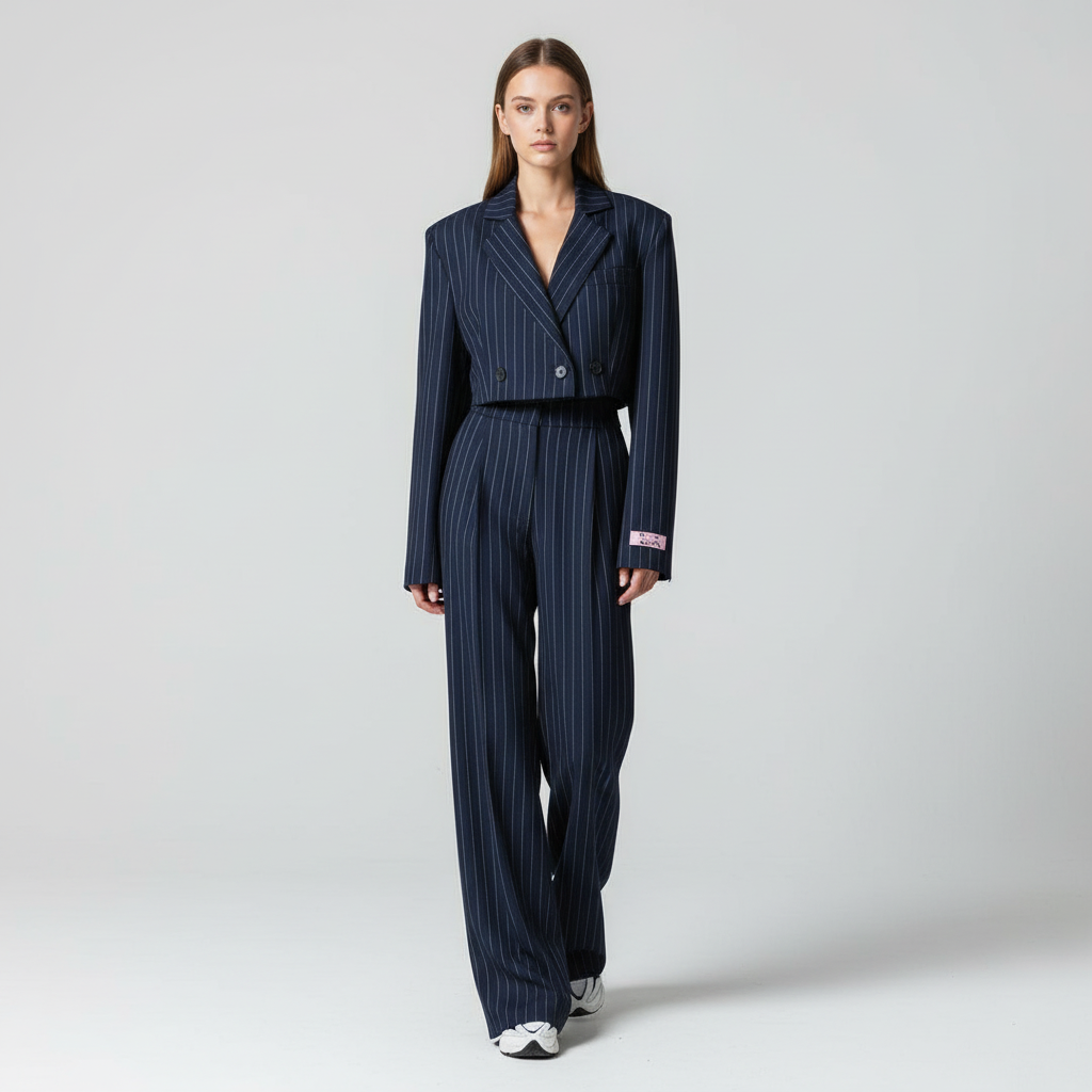 Sienna | Completo trendy con blazer a righe e pantaloni a gamba larga