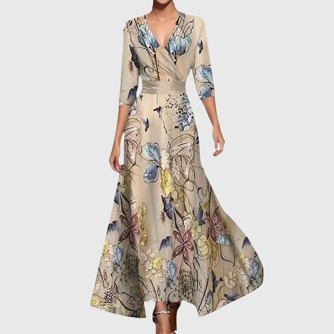 Juliette | Trendiges, floral gemustertes Wickel-Maxikleid mit langen Ärmeln