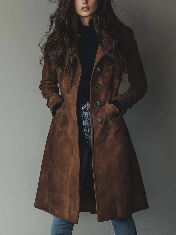 Lara | Elegant Longline Double-Breasted Trench Coat