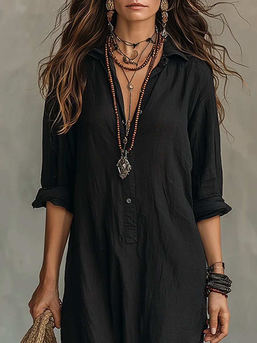 Lola | Casual Button-Front Long-Sleeved Maxi Shirt Dress