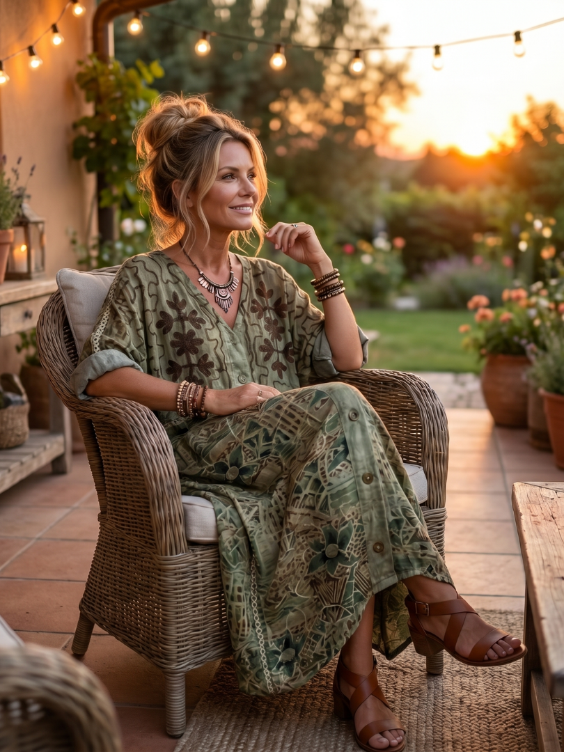 Aleta | Midi Dress – Embroidered Button Front with Pockets