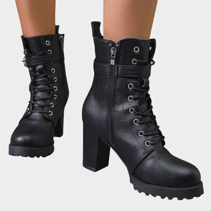 Hazel | Stilvolle Damen-Kampfstiefeletten mit Schnürung, Blockabsatz und Knöchelhöhe