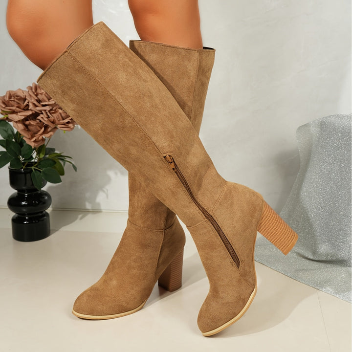 Isla | Pointed Toe Stacked Block Heel Knee High Boots