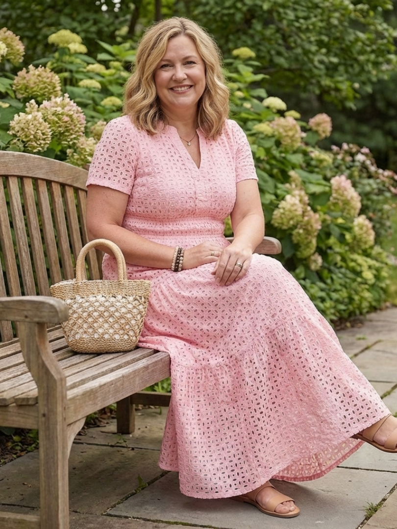 Odelisse | Midi Dress – Short Sleeve Eyelet Style