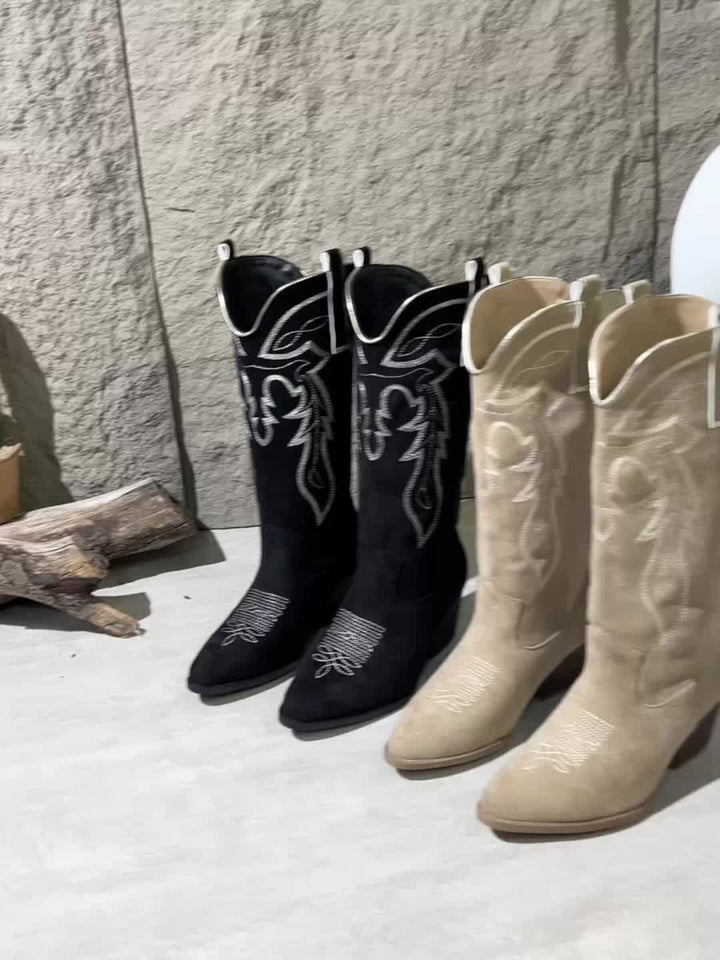 Sylvia | Stylish And Embroidered Wide-Calf Cowboy Boots