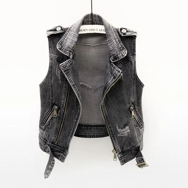Jack | Edgy And Stylish Distressed Denim Moto Vest